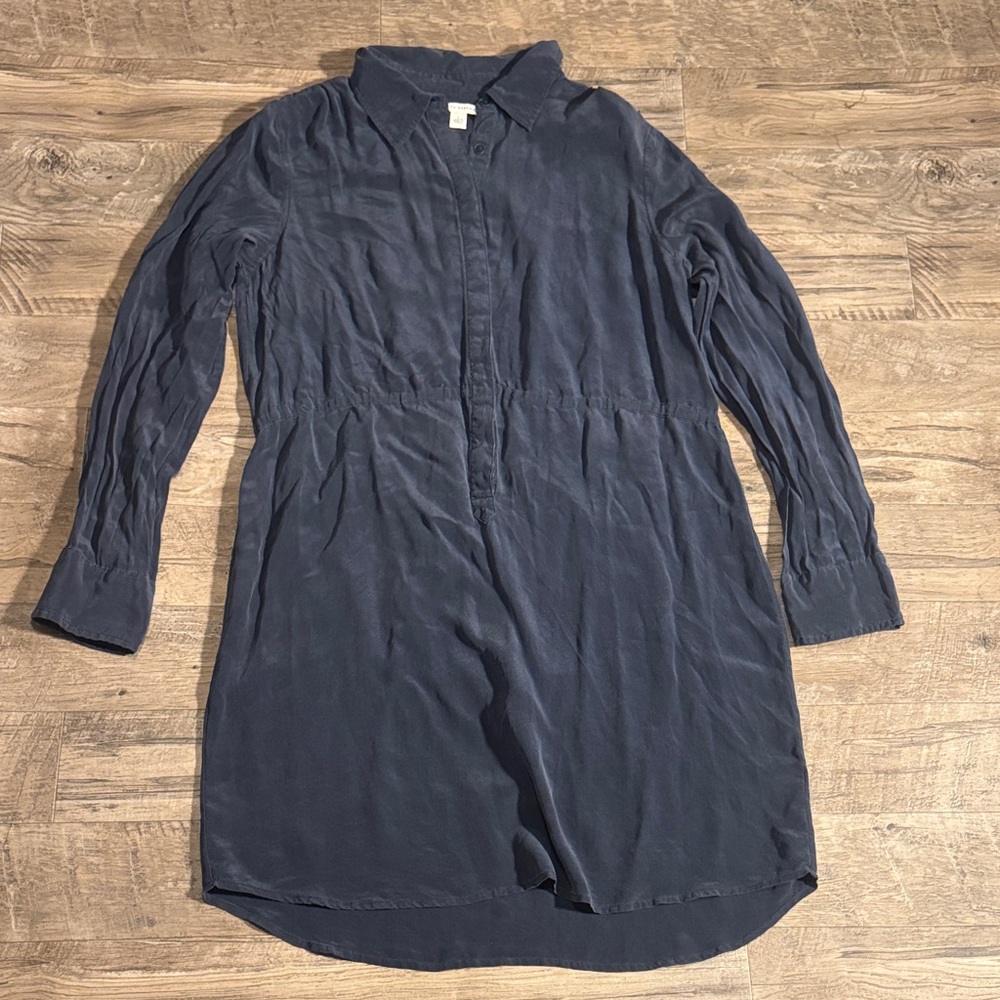 Banana Republic Dark Blue 100% Silk Long Sleeve Dress w/Tie-Back Waist - Size L